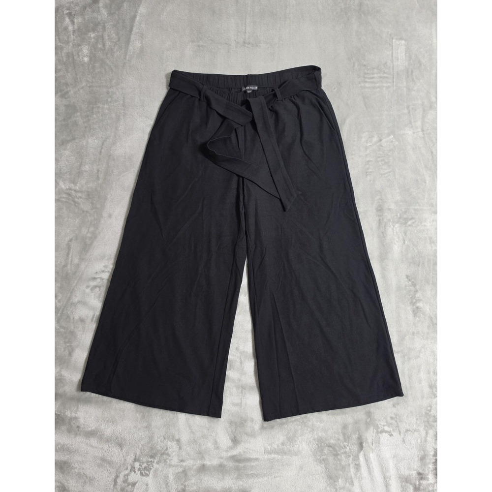 Eileen Fisher Black Stretch Wide Leg Cropped Belted Pants F18TL XS